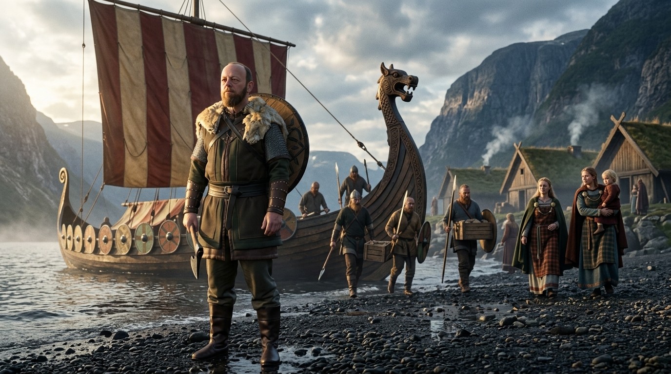Viking a fjord partján, tágabb kompozíció